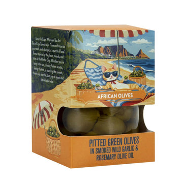 African Oils Cool Cat Green Pitted Olives 120g